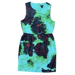 JCREW‎ WOMENS TEAL MULTI-FLORAL PRINT SLEEVELESS LINED DRESS SIZE 8 100% COTTON